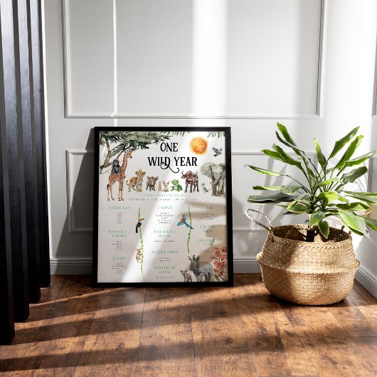 ワイルドワンサファリ動物 |誕生日マイルストーン ポスター