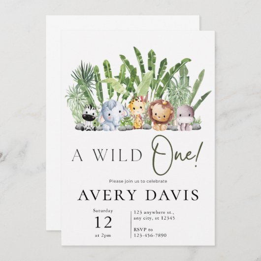 ワイルドワンサファリ誕生日パーティーの招待状 招待状 (正面/裏面)