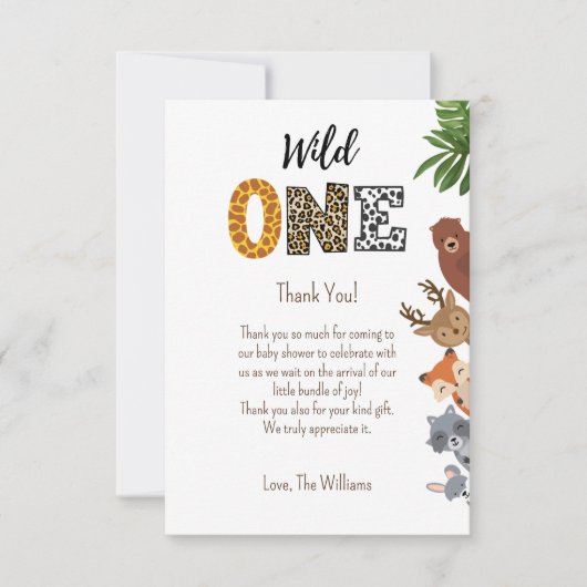 ワイルドワンサファリ赤ちゃんシャワーおむつラッフル サンキューカード (正面)