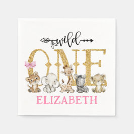 ワイルドワンサファリ金ゴールドグリッターファースト誕生日 スタンダードカクテルナプキン