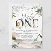 ワイルドワンサファリ1歳の誕生日パーティー写真 招待状 (正面)