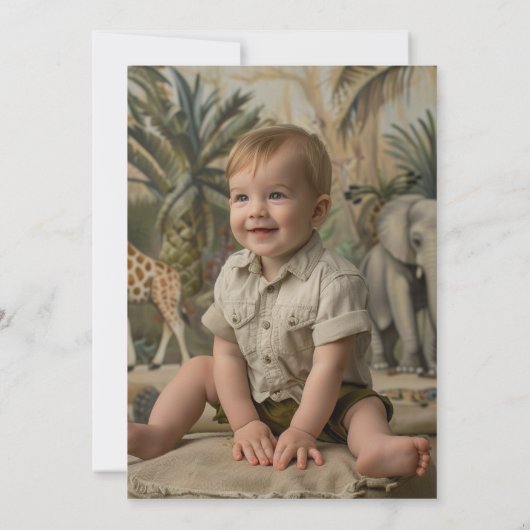 ワイルドワンサファリ1歳の誕生日パーティー写真 招待状 (裏面)