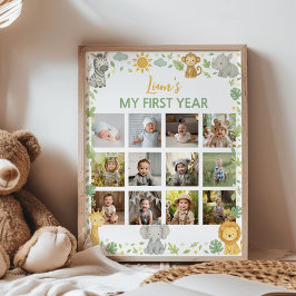 ワイルドワンサファリ1歳の誕生日フォトマイルストーン ポスター