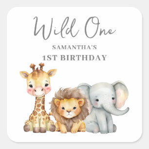 ワイルドワンサファリ1歳の誕生日 スクエアシール