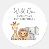 ワイルドワンサファリ1歳の誕生日 ラウンドシール (正面)