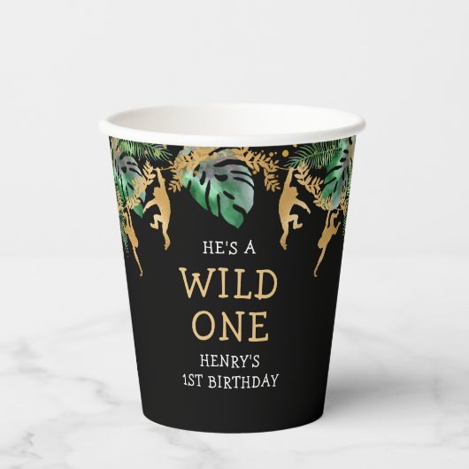 ワイルドワンサファリ1stバースデーグリーン金ゴールドブラック 紙コップ (正面)