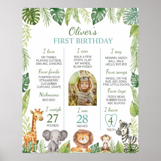 ワイルドワンサファリ1st誕生日マイルストーンサイン ポスター (正面)