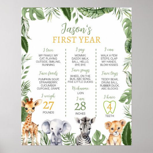 ワイルドワンサファリ1st誕生日マイルストーンサイン ポスター (正面)