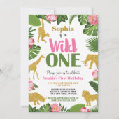 ワイルドワンサファリ1st誕生日招待状ガール金ゴールド 招待状 (正面)