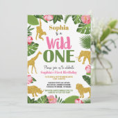 ワイルドワンサファリ1st誕生日招待状ガール金ゴールド 招待状 (スタンド正面)