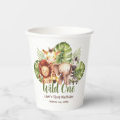ワイルドワンサファリ1th誕生日ジャングルアニマル葉ズ 紙コップ (正面)