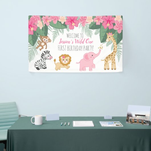 ワイルドワンサファリ/ガールジャングルテーマウェルカムサイン 横断幕 (トレードショー)