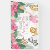 ワイルドワンサファリ/ガールジャングルテーマウェルカムサイン 横断幕 (縦)