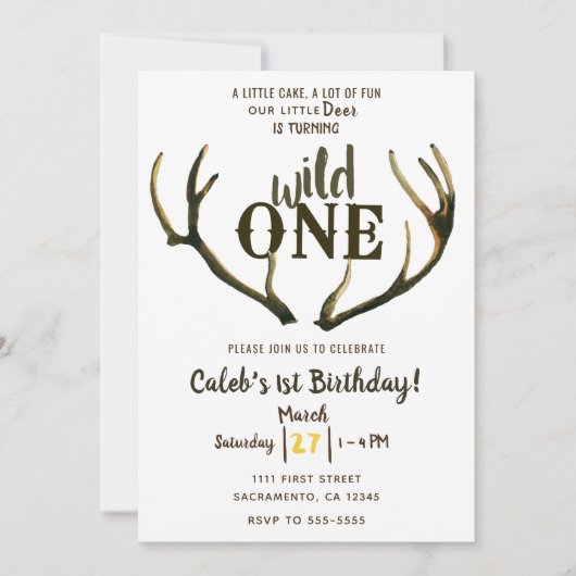 ワイルドワンシカ〔雄ジカの〕枝角素朴1st誕生日パーティー 招待状 (正面)