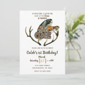 ワイルドワンシカ〔雄ジカの〕枝角&フェザーズボホ1歳の誕生日 招待状 (スタンド正面)