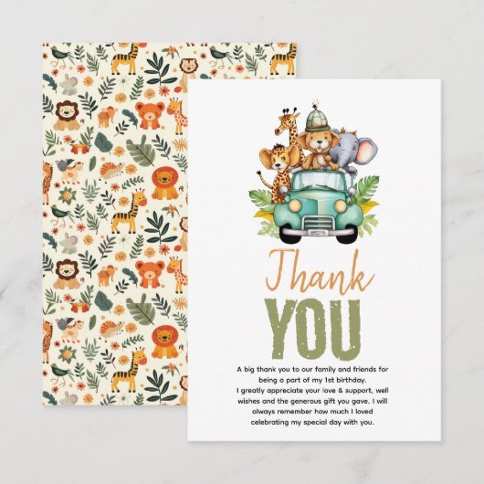 ワイルドワンジャングルアドベンチャー1st誕生日 サンキューカード (正面/裏面)