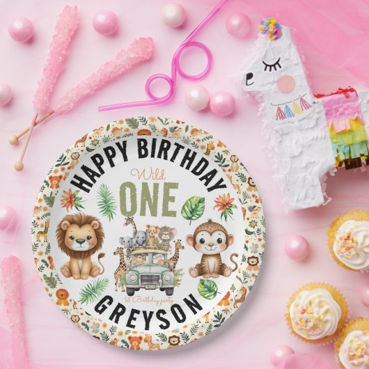 ワイルドワンジャングルアドベンチャー1st誕生日 ペーパープレート (パーティー)