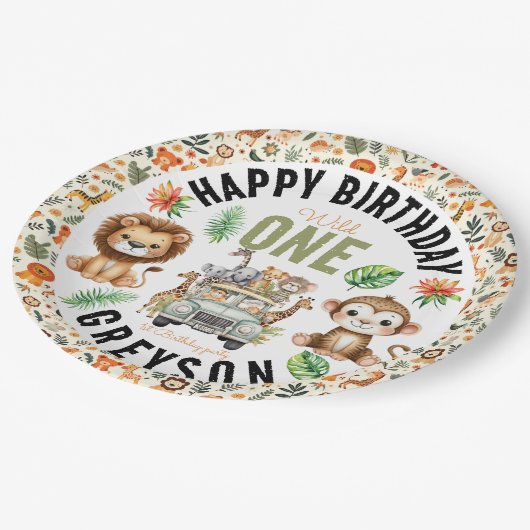 ワイルドワンジャングルアドベンチャー1st誕生日 ペーパープレート (アングル)