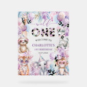 ワイルドワンジャングルアニマルサファリ1歳の誕生日へようこそ アクリルサイン (正面)