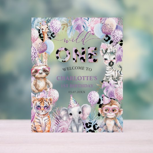 ワイルドワンジャングルアニマルサファリ1歳の誕生日へようこそ アクリルサイン (ニュートラル)