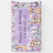 ワイルドワンジャングルアニマルサファリ1歳の誕生日へようこそ 横断幕 (縦)