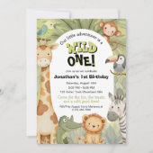 ワイルドワンジャングルアニマルズファースト誕生日 招待状 (正面)