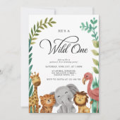 ワイルドワンジャングルアニマルズボーイズ1歳の誕生日パーティー 招待状 (正面)