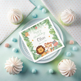 ワイルドワンジャングルアニマルトロピカルボーイ誕生日 スタンダードカクテルナプキン