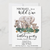 ワイルドワンジャングルウォーターカラーエレファントゼブラ動物 招待状 (正面)