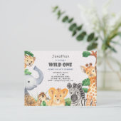 ワイルドワンジャングルキャンプテーマ1st誕生日招待状 ポストカード (スタンド正面)
