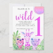 ワイルドワンジャングルグリーナリーガールの誕生日パーティー 招待状 (正面)