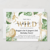 ワイルドワンジャングルグリーンリー&金ゴールドジョイント誕生日 招待状 (正面)