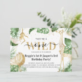ワイルドワンジャングルグリーンリー&金ゴールドジョイント誕生日 招待状 (スタンド正面)