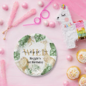 ワイルドワンジャングルグリーンリー&金ゴールド誕生日パーティー ペーパープレート (パーティー)