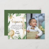 ワイルドワンジャングルグリーン&金ゴールド誕生日写真 サンキューカード (正面/裏面)