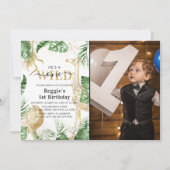 ワイルドワンジャングルグリーン&金ゴールド1stバースデーフォト 招待状 (正面)
