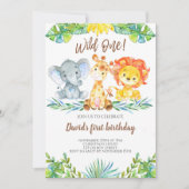 ワイルドワンジャングルサファリかわいい男の子1歳の誕生日 招待状 (正面)