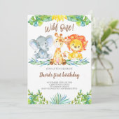 ワイルドワンジャングルサファリかわいい男の子1歳の誕生日 招待状 (スタンド正面)