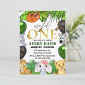 ワイルドワンジャングルサファリをテーマにした誕生日の子供たち 招待状 (スタンド正面)