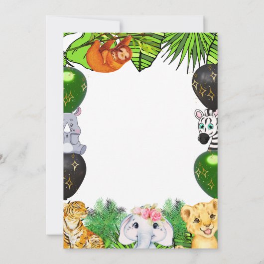 ワイルドワンジャングルサファリをテーマにした誕生日の子供たち 招待状 (裏面)