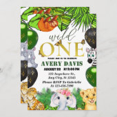 ワイルドワンジャングルサファリをテーマにした誕生日の子供たち 招待状 (正面/裏面)