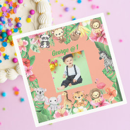 ワイルドワンジャングルサファリをテーマにした誕生日パーティー スタンダードカクテルナプキン