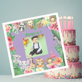 ワイルドワンジャングルサファリをテーマにした誕生日パーティー スタンダードカクテルナプキン