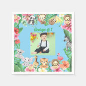 ワイルドワンジャングルサファリをテーマにした誕生日パーティー スタンダードカクテルナプキン (正面)