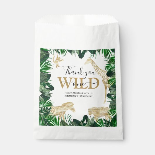 ワイルドワンジャングルサファリをテーマにした誕生日パーティー フェイバーバッグ (正面)