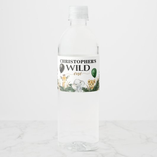 ワイルドワンジャングルサファリをテーマにした誕生日パーティー ペットボトルラベル (正面)