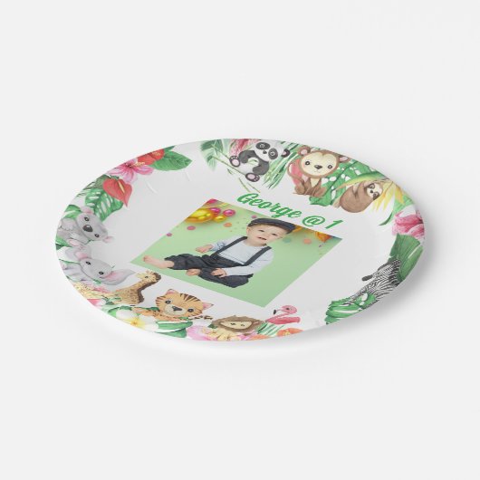 ワイルドワンジャングルサファリをテーマにした誕生日パーティー ペーパープレート (アングル)