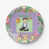 ワイルドワンジャングルサファリをテーマにした誕生日パーティー ペーパープレート (正面)