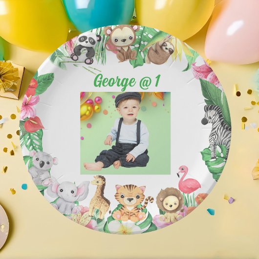 ワイルドワンジャングルサファリをテーマにした誕生日パーティー ペーパープレート