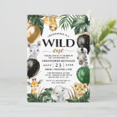 ワイルドワンジャングルサファリをテーマにした誕生日パーティー 招待状 (スタンド正面)